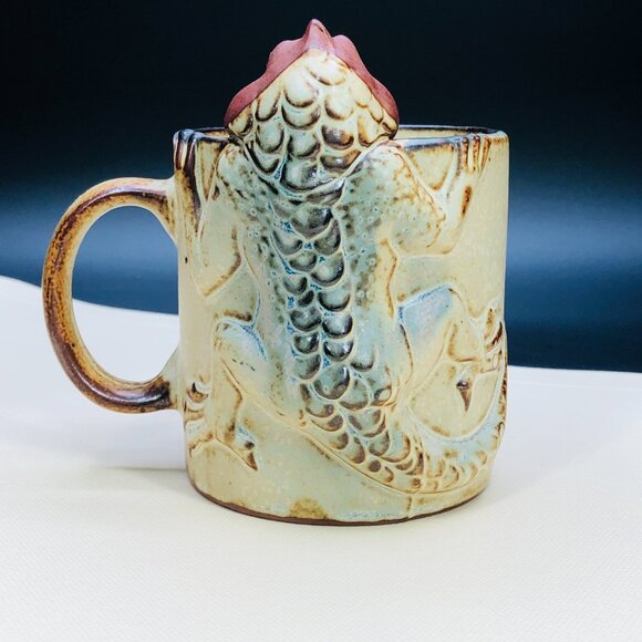 Vintage 70s UCTCI Anthropomorphic Lizard Mug, Japan Redware Pottery Coffee Cup - Picture 3 of 12